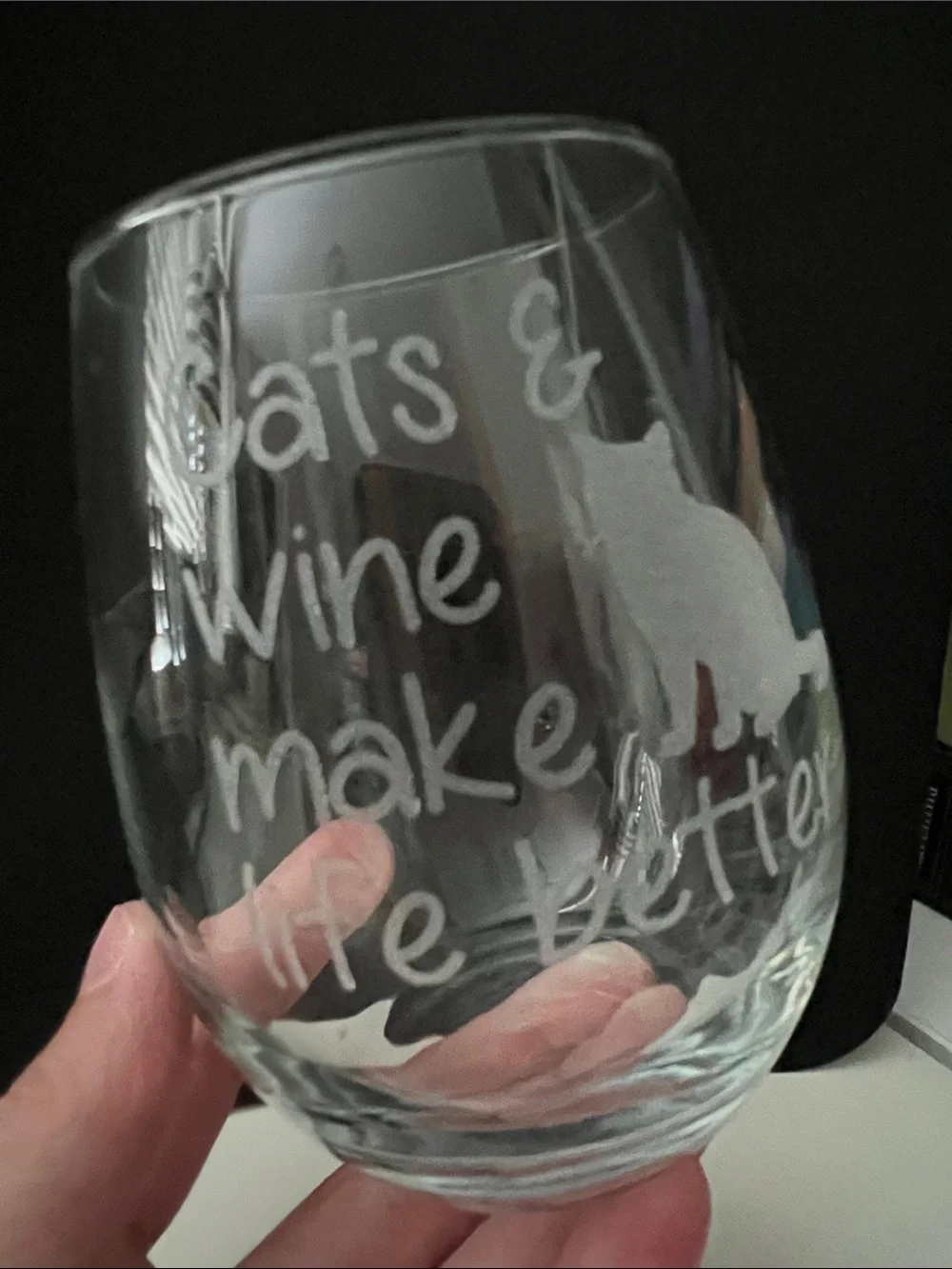 Clear Cat & Wine Stemless Glass - Clear